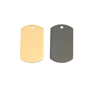 Polished rectangular stainless steel dog tag pendants in gold and black finishes