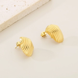 Minimalist geometric 18K gold plated stainless steel textured shell earrings for women