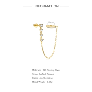 Detail view of S925 sterling silver chain earrings with AAAAA cubic zirconia stones