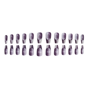 French gradient lavender fake nails set with 24 pieces in long squoval shape