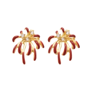 Boucles d'oreilles élégantes rouge et or avec zircons brillants et émail