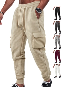 Detail of waffle knit fabric and multi-color options for men's joggers with drawstring