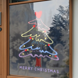 Sticker sapin de Noël avec texte Merry Christmas pour décoration de vitres festives