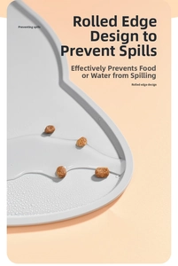 Macro detail of waterproof gray silicone pet mat showing spill-proof raised edges