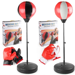 Set de boxeo ajustable para niños con saco inflable y guantes en colores rojo y negro