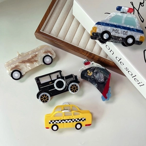Set of creative acetate hair claws in cartoon car shapes like police and taxi vehicles