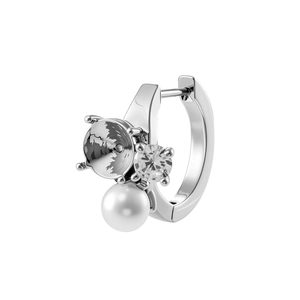 Silver 316L stainless steel hoop earring featuring a clear zircon stone and white pearl