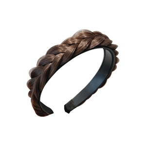 Hand-braided dark brown fishtail headband with anti-slip teeth for voluminous hair look