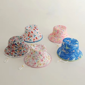 Breathable kids sun hats with colorful dinosaur prints and adjustable chin straps