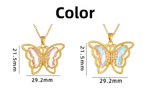 Detailed view of color butterfly pendant necklace dimensions 21.5mm by 29.2mm