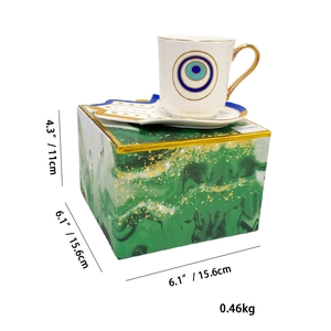 Set tazzina da caffè in ceramica malocchio con piattino mano di fatima e scatola regalo