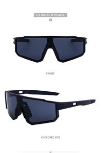 Close-up of ink dot black sports cycling sunglasses with side ventilation and matte frame