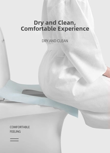 Waterproof disposable toilet seat cover with honeycomb texture shown in bathroom use