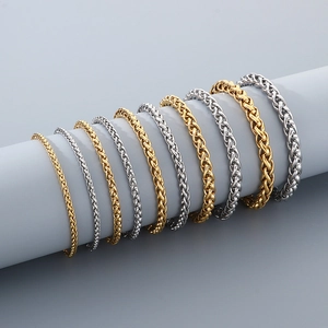 Collier Et Bracelet En Chaîne De Blé En Acier Inoxydable Bijoux Tressés Pour Femmes Hommes Mode Réglable