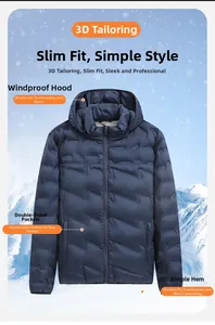 Details der Herren-Winterjacke mit winddichter Kapuze und gesteppter Thermostruktur