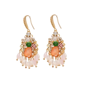 French palace style water drop tassel earrings with green gemstones and rhinestones