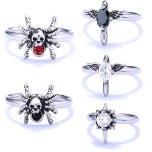 Gothic Punk Rings Stainless Steel Vintage Carved Skull Butterfly Sunflower Moth Celtic Knot Jewelry For Men Women