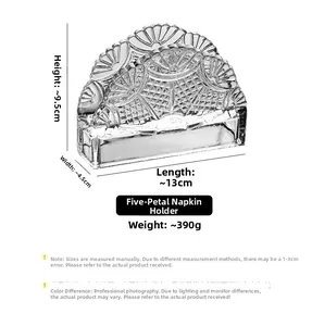 Detailed view of crystal glass napkin holder with floral relief pattern measuring 13x4.5x9.5cm