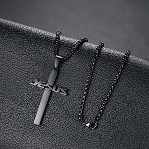 Jesus Cross Pendant Necklace Stainless Steel Religious Prayer Jewelry For Men Women Fashion Punk Minimalist Style