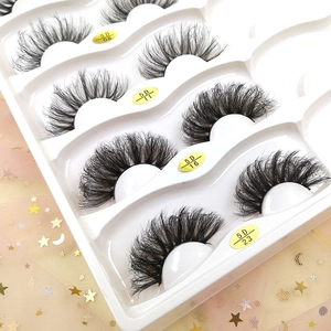Macro detail of 6D fluffy Russian curl false eyelashes multi-pack with model labels