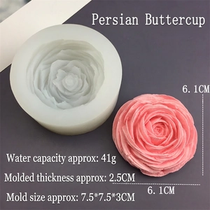 Détails du moule en silicone fleur de renoncule avec dimensions pour bougies artisanales