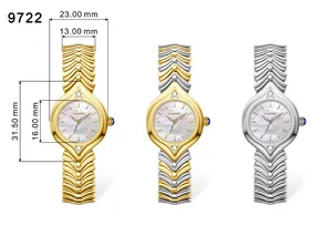 Detailed size specifications for a rectangular shell dial watch with link chain strap