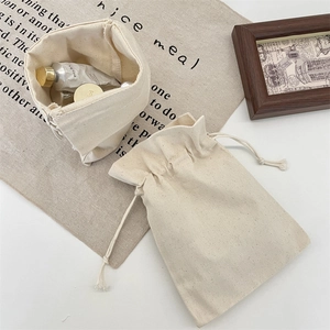 Set of two off-white canvas drawstring bags for jewelry and travel storage organization