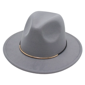 Chapeau fedora en laine grise avec bord plat et ruban noir décoratif pour hommes et femmes