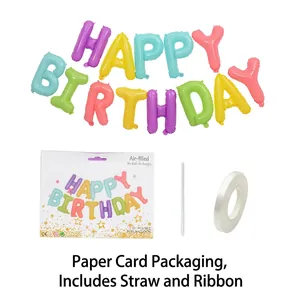 16-inch macaron happy birthday foil letter balloons set with straw and ribbon