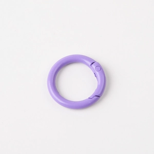 Detail of 23mm purple lacquer metal spring ring buckle showing glossy finish for keychains