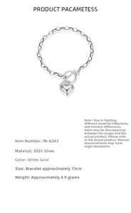 Detail of S925 sterling silver heart bracelet with classic T-bar toggle closure
