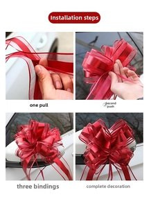 Step-by-step guide showing how to assemble the large red wedding car ribbon bow