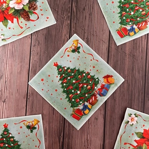 Christmas tree and wreath printed paper napkins for holiday party table decoration