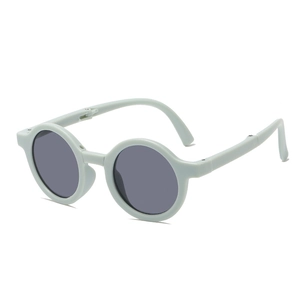 Foldable mint green round sunglasses for kids with dark grey UV protective lenses
