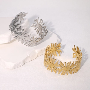 Elegant irregular leaf open wide cuff bracelets in gold and silver stainless steel