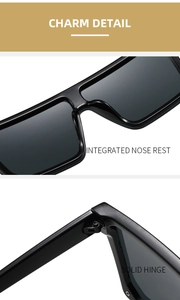 Détails des plaquettes de nez intégrées et des charnières de lunettes de soleil oversize