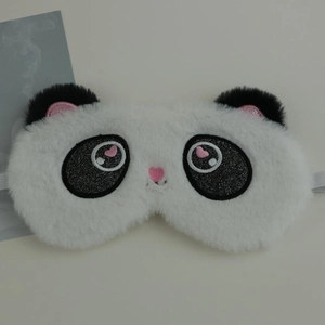 Cute panda plush sleep mask with pink sequins and soft elastic strap for deep rest