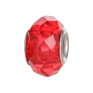 Faceted red resin bead with silver metal core for DIY bracelet and necklace jewelry