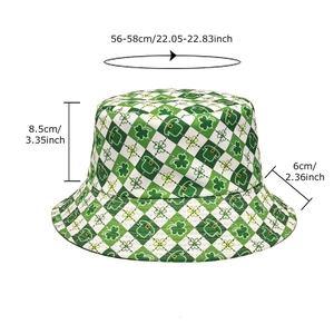 Reversible bucket hat with green clover shamrock and checkered pattern for St. Patrick's Day