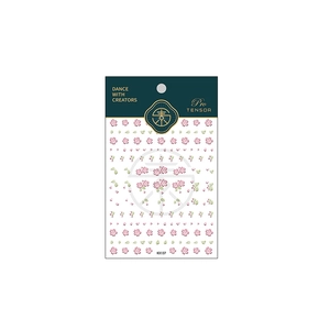 5D professional nail stickers featuring pink floral patterns with green leaves on white KX137