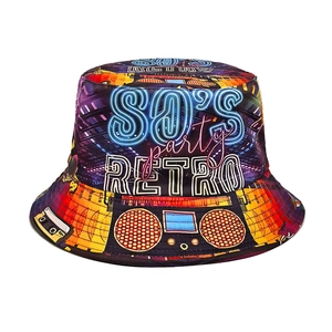Reversible Bucket Hat Polyester Sun Protection Outdoor Eighties Nineties Retro Party Neon Print Vintage Style For Men Women