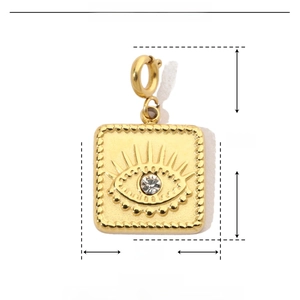 Detailed size parameters of gold stainless steel devil eye pendant with white crystals