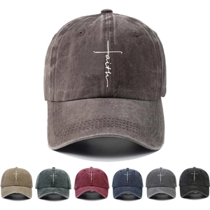 Casquette De Baseball Broderie Croix Faith Coton Lavé Vintage Ajustable Chapeau Soleil Hommes Femmes