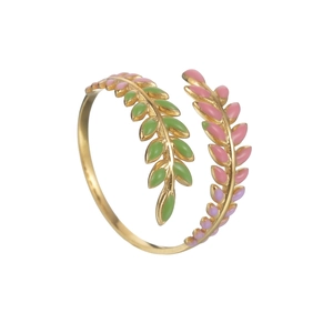 18K Gold Plated Stainless Steel Leaf Open Ring Colorful Enamel Branch Adjustable Minimalist Jewelry For Women