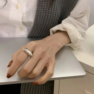925 Sterling Silver Ring Pebble Geometric Smooth Minimalist Adjustable Band For Women Niche Design Jewelry