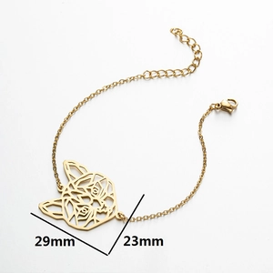 Gold hollow cat pendant bracelet with minimalist origami design and adjustable chain