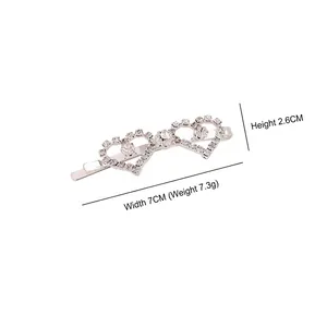 Sparkling silver heart hair clip with crystals, measuring 7cm wide for women