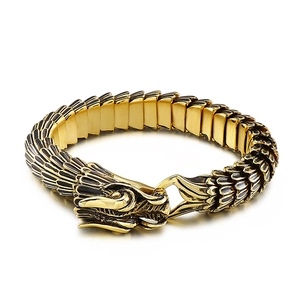 Vintage dragon scale bracelet for men with gold and black stainless steel dragon head clasp