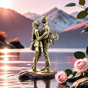 Nordic brass vintage sculpture of a romantic kissing couple for home decor ornaments