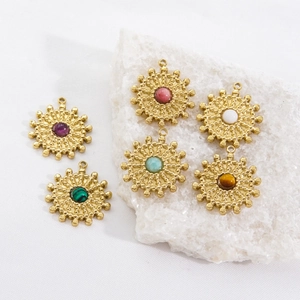 European vintage sunburst compass pendants in 14K gold plated stainless steel and gems